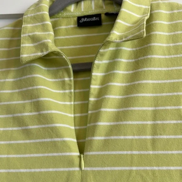 St. John's Bay Women's S Zip Neck Polo Tee Shirt Lime Green White Stripe Preppy - Picture 7 of 15